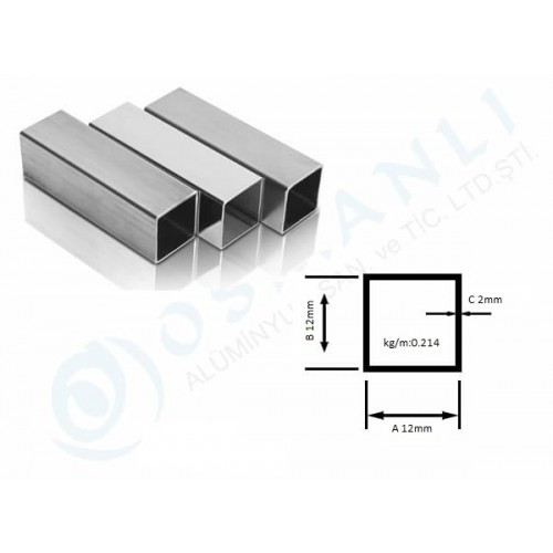 Alüminyum Kutu Profil 12mm X 12mm Et Kalınlık 2mm Alüminyum Kutu Profil 12mm X 12mm Et Kalınlık 2mm